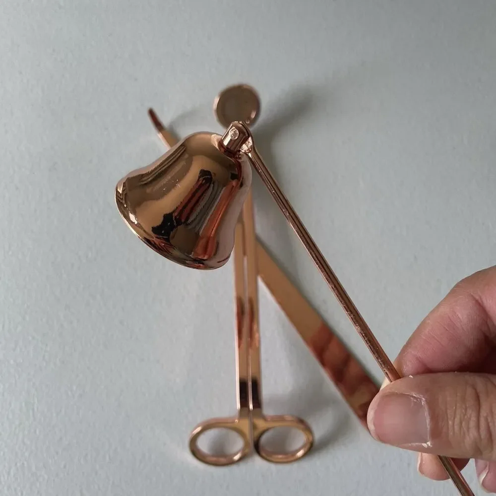 Anthropologie Home Candle Care Kit Rose Gold Snuffer, Wick Trimmer, Set of 3